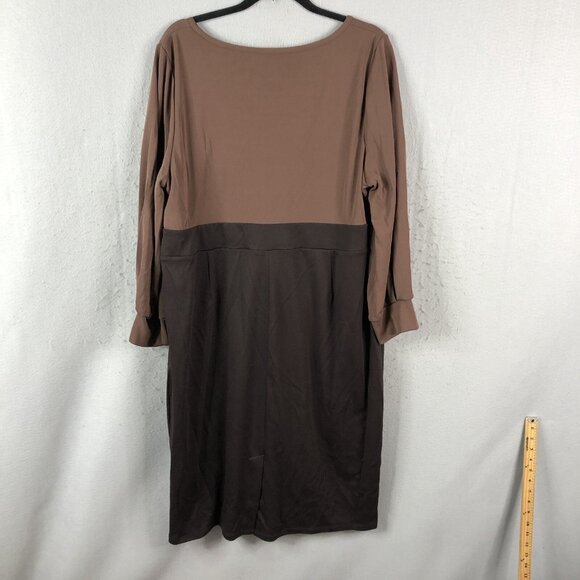 IGIGI Dress Womens 22 Plus Size Brown Office Career Stretch Knit Ruffle Feminine - Picture 2 of 15